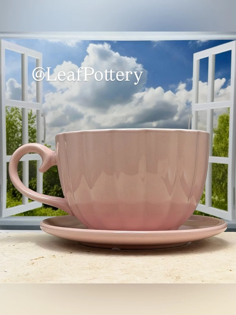 Large Pink Teacup Planter with Saucer & Drainage Hole | Unique Ceramic planter